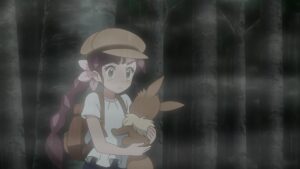 Episodio 74 Viajes Pokémon Chloe y Eevee en el bosque bajo la lluvia