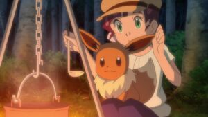 Episodio 74 Viajes Pokémon Chloe y Eevee cocinando la cena