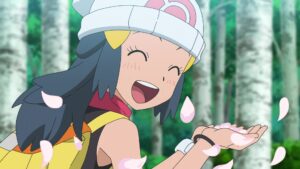 Episodio 74 Viajes Pokémon Maya juega con los pétalos caídos