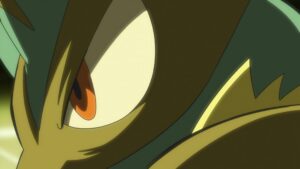 Episodio 77 Viajes Pokémon Lucario lanza su Esfera Aural