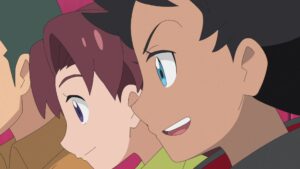 Episodio 77 Viajes Pokémon Goh animando a Ash