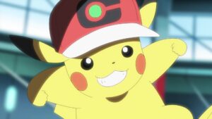 Episodio 77 Viajes Pokémon Pikachu con gorra de Ash