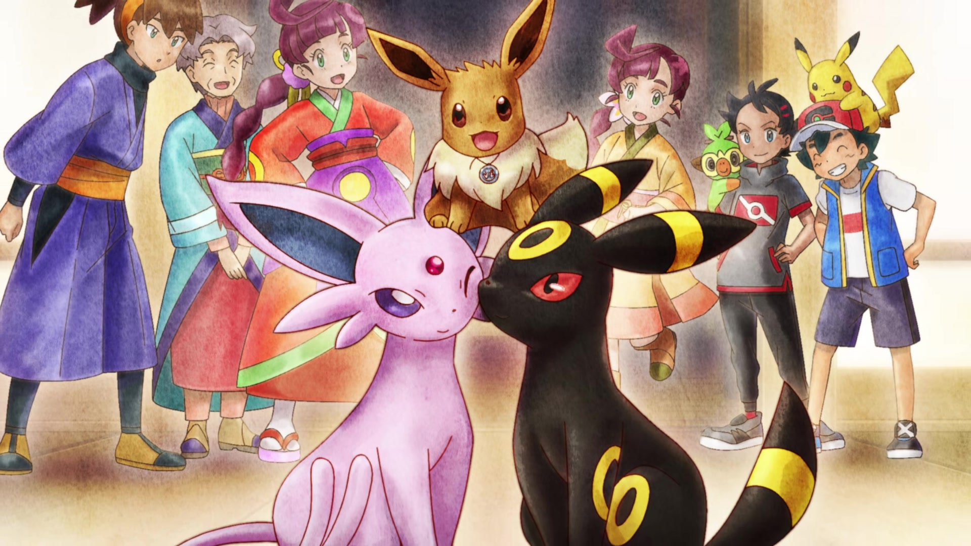 Episodio 79 Viajes Pokémon Eevee celebran con Espeon y Umbreon