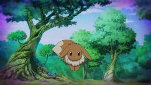Episodio 79 Viajes Pokémon Eevee de Chloe usa Premonición para encontrarla