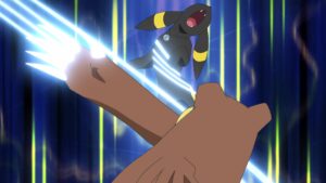 Episodio 79 Viajes Pokémon Ursaring daña a Umbreon con Cuchillada