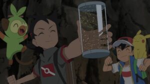 Episodio 80 Viajes Pokémon Goh ha obtenido las escamas doradas de Volcarona para la misión de prueba del Proyecto Mew