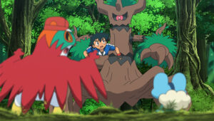 TV Pokémon: Ash explora selvas y bosques Hawlucha y Froakie contra Trevenant
