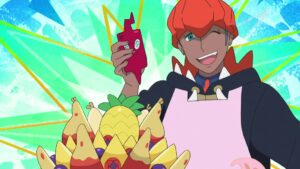 Episodio 82 Viajes Pokémon selfie de Roy con su pastel