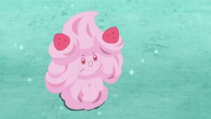 Episodio 82 Viajes Pokémon Alcremie de Crema Rosa con Confite Fresa de Sally