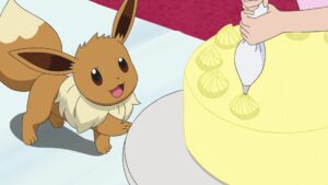 Episodio 82 Viajes Pokémon Eevee ayuda a Chloe con el pastel