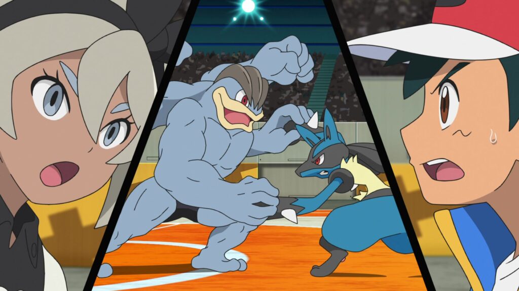 Episodio 85 Viajes Pokémon máxima igualdad entra Machamp y Lucario