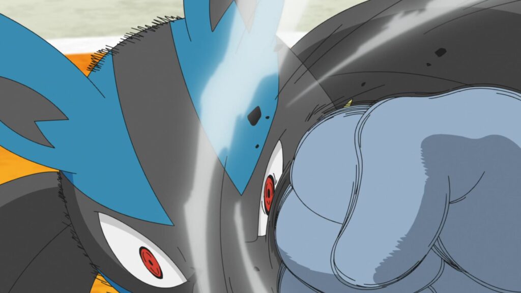 Episodio 85 Viajes Pokémon Machamp golpea a Lucario