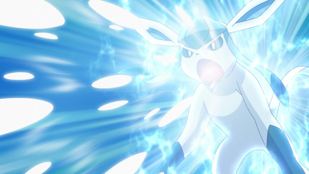 Episodio 87 Viajes Pokémon Glaceon de Regina usa Ventisca