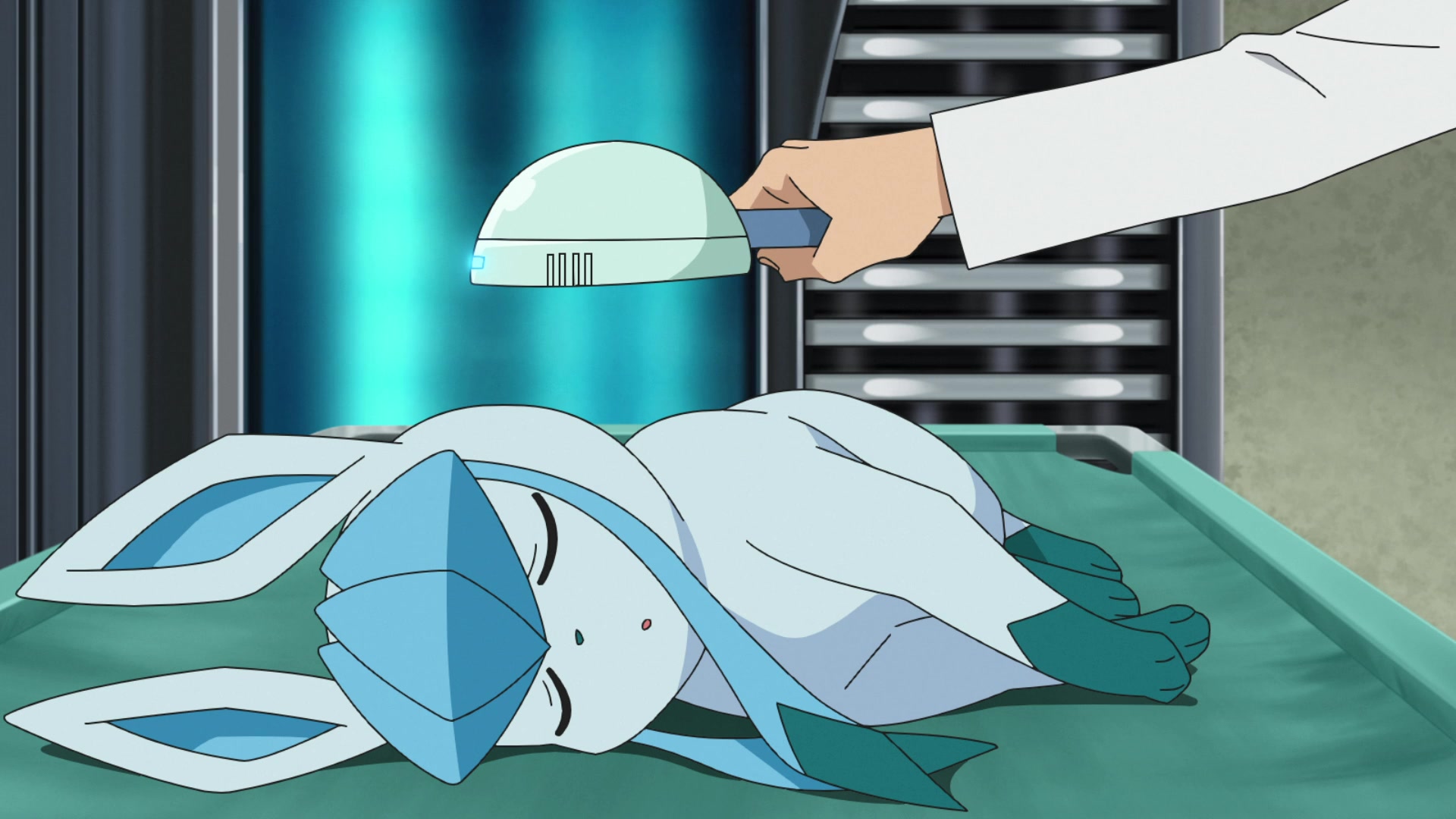Episodio 87 Viajes Pokémon el Profesor Cerezo examina a Glaceon