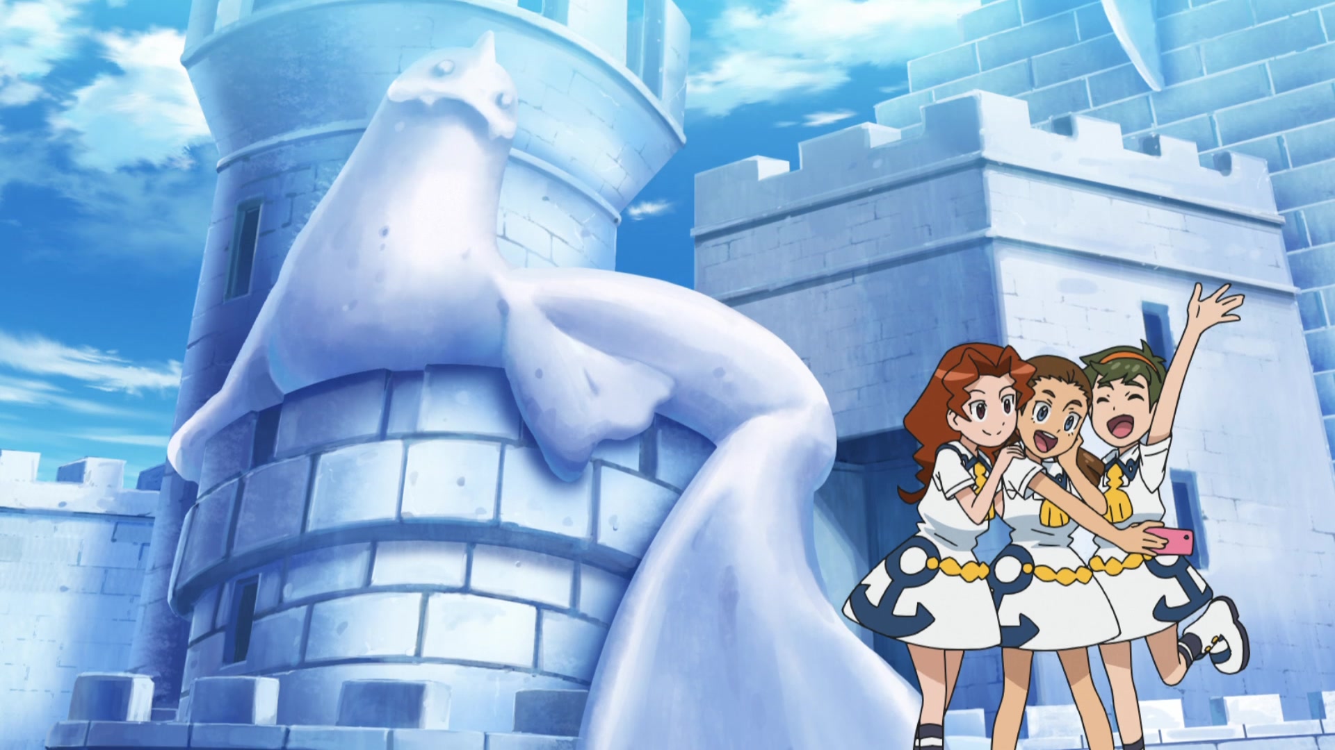 Episodio 87 Viajes Pokémon selfie en el Castillo de Hielo con figura de Dewgong