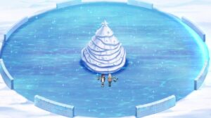 Episodio 87 Viajes Pokémon pista de hielo Pokémon hecha por Glaceon de Regina y la Eevee de Chloe