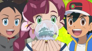 Episodio 87 Viajes Pokémon Ash, Goh y Chloe ven el regalo de Regina