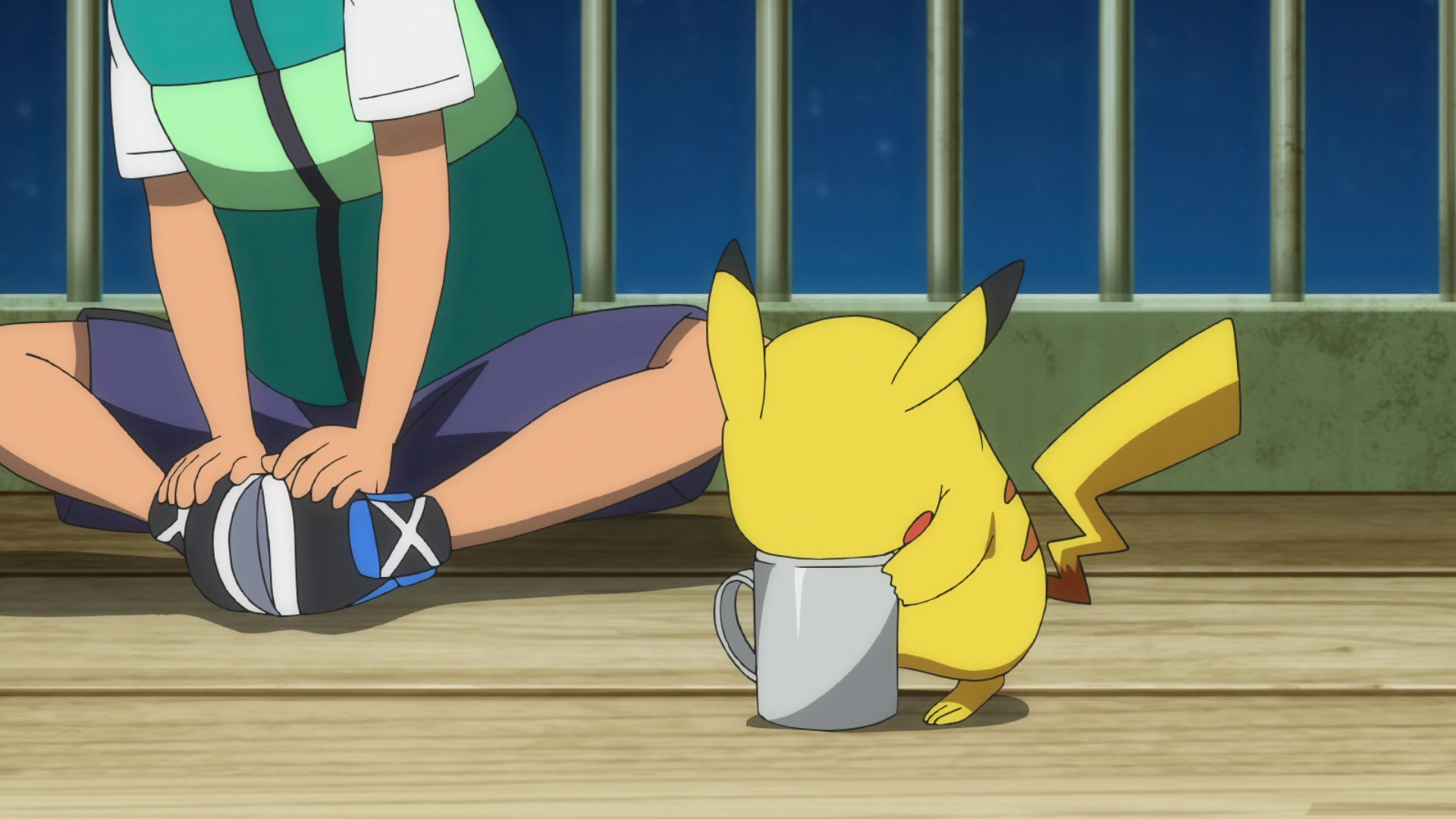 Episodio 88 Viajes Pokémon Pikachu mete la cabeza en la taza de Leche Mu-Mu
