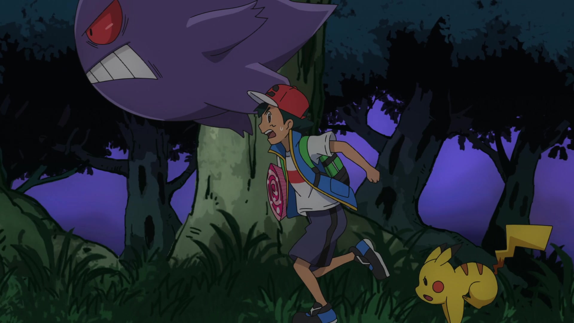 Episodio 92 Viajes Pokémon Ash, Gengar, Pikachu y la Maxiseta