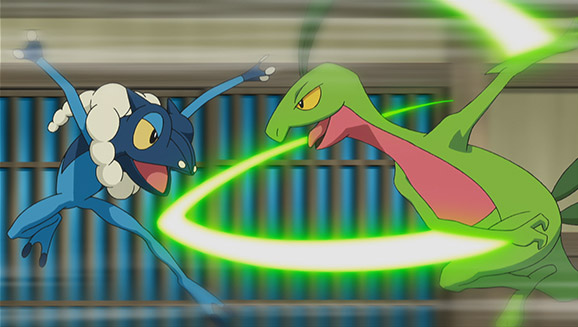 TV Pokémon: ¡XY-Expediciones en Kalos! Frogadier de Ash contra Grovyle de Sabino