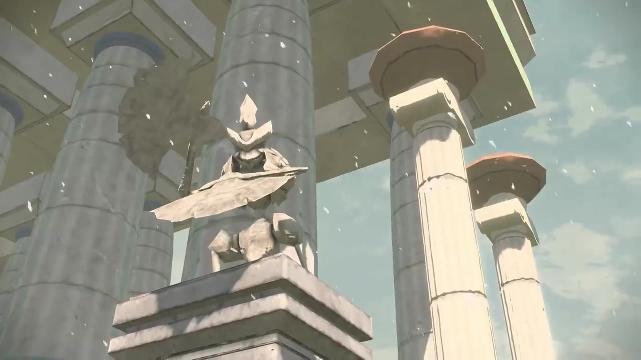 Evoluciones de los iniciales de Hisui (tráiler) estatua de Kleavor señorial en el Templo Arceus