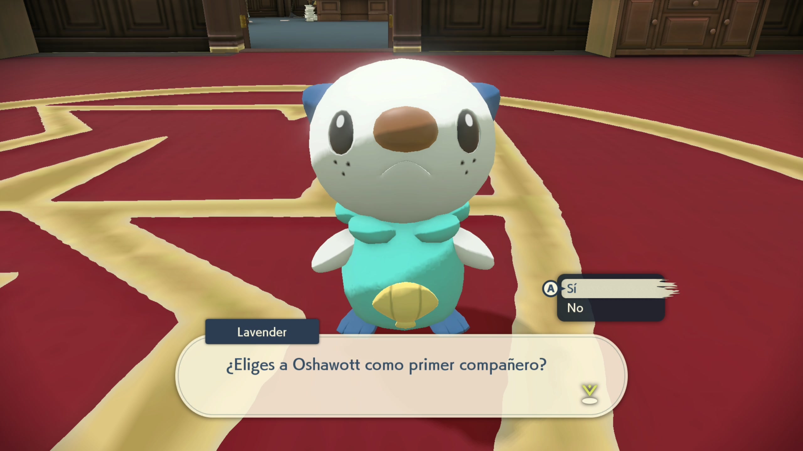 División de investigación Oshawott como Pokémon inicial en la pantalla de selección