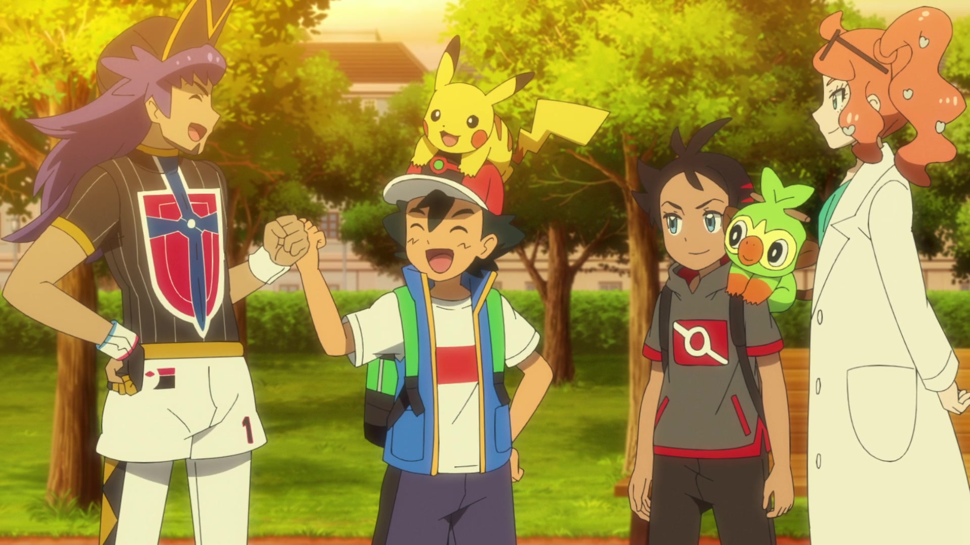 Episodio 100 Viajes Pokémon los amigos charlan y ríen juntos