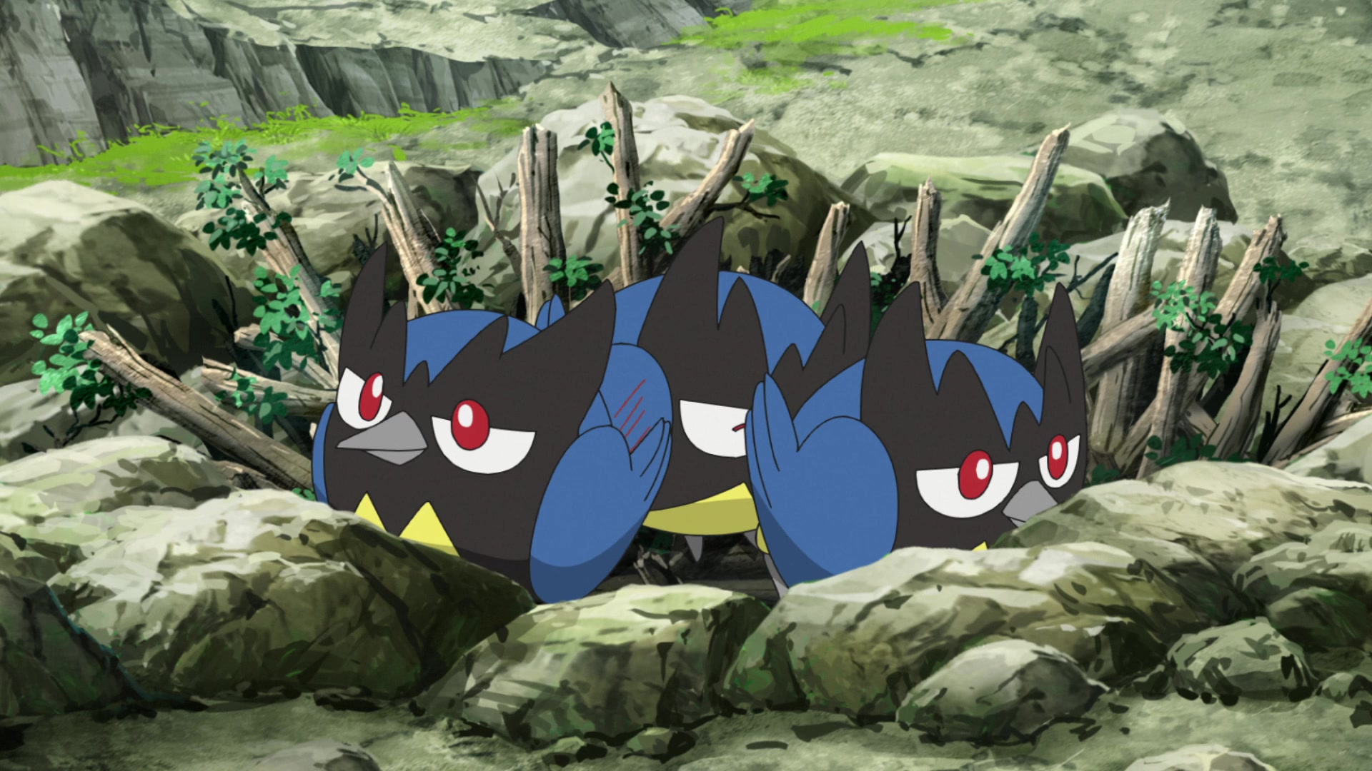Episodio 100 Viajes Pokémon un nido de Rookidee con un Rookidee herido