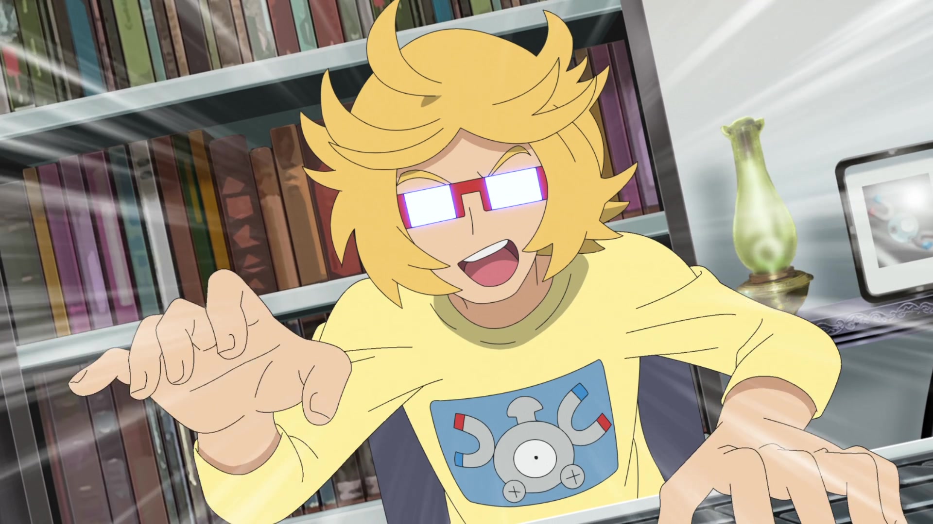 Episodio 106 Viajes Pokémon Ren escribiendo un mensaje para el programa de radio del Team Rocket