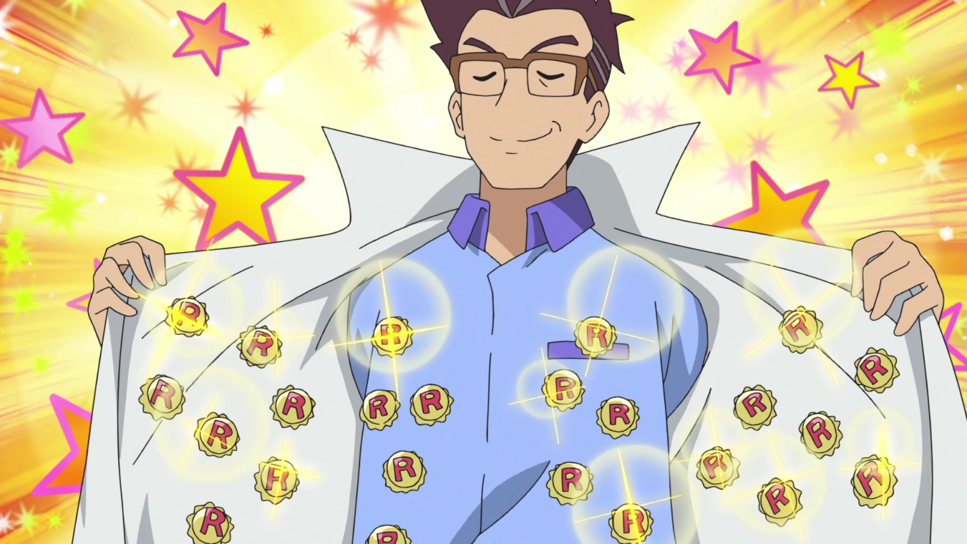 Episodio 106 Viajes Pokémon Cerezo tiene muchas insignias exclusivas de la radio del Team Rocket