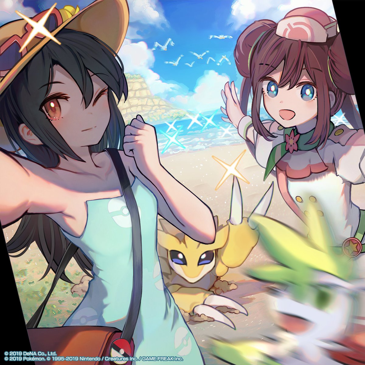 Pokémon Masters EX Berta (Veraneante) con Sandslash y Nanci con Shaymin