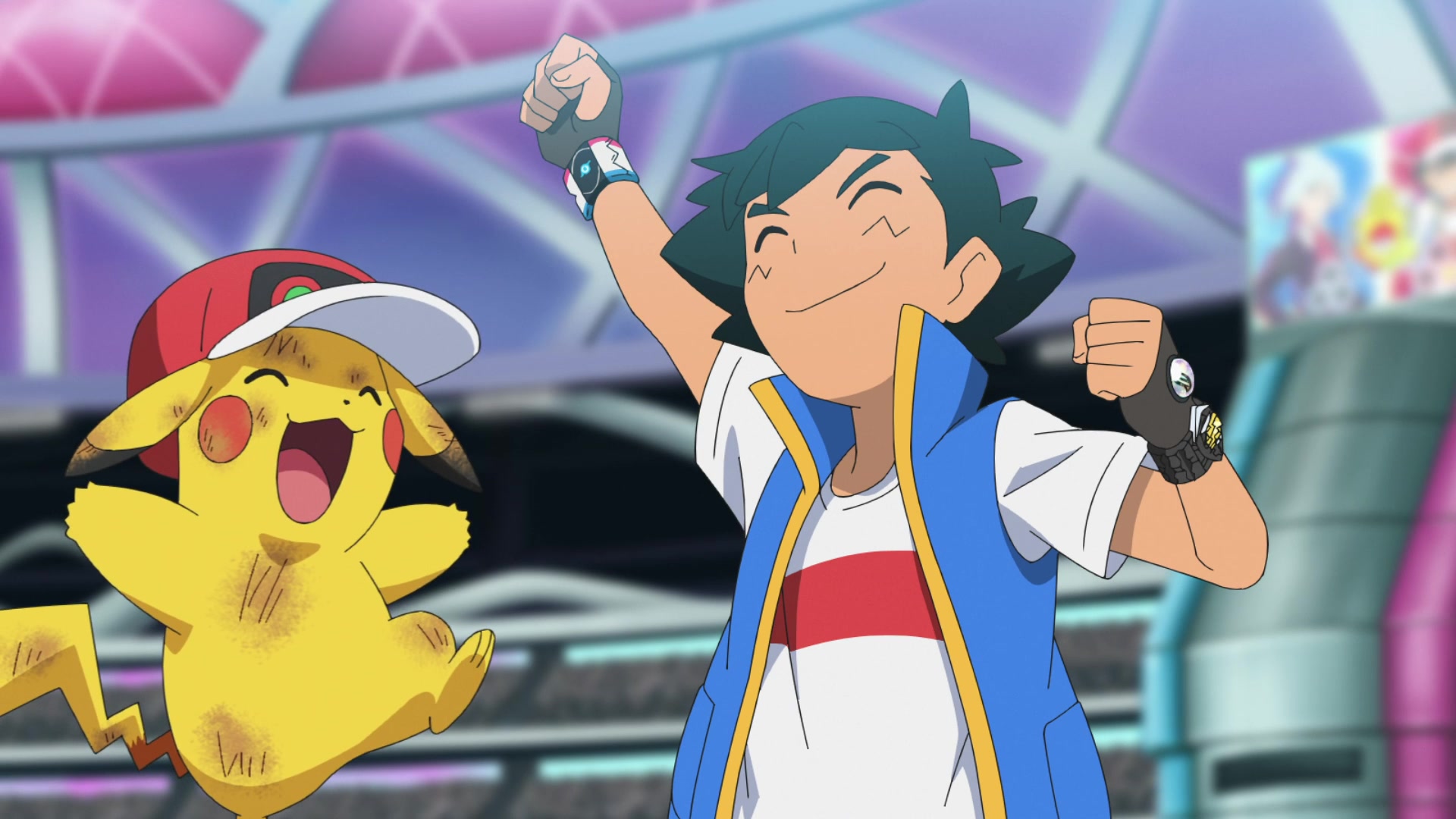 Episodio 118 Viajes Pokémon (resumen) Ash y Pikachu celebran el pase a las semifinales