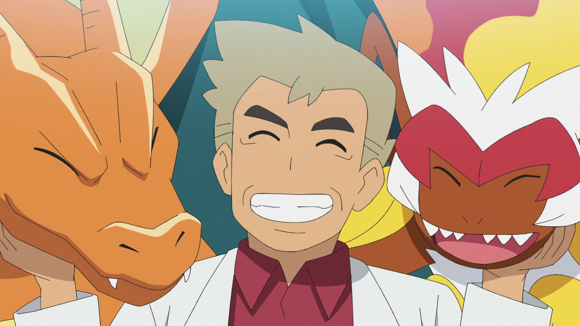 Episodio 118 Viajes Pokémon (resumen) Profesor Oak con Charizard e Infernape
