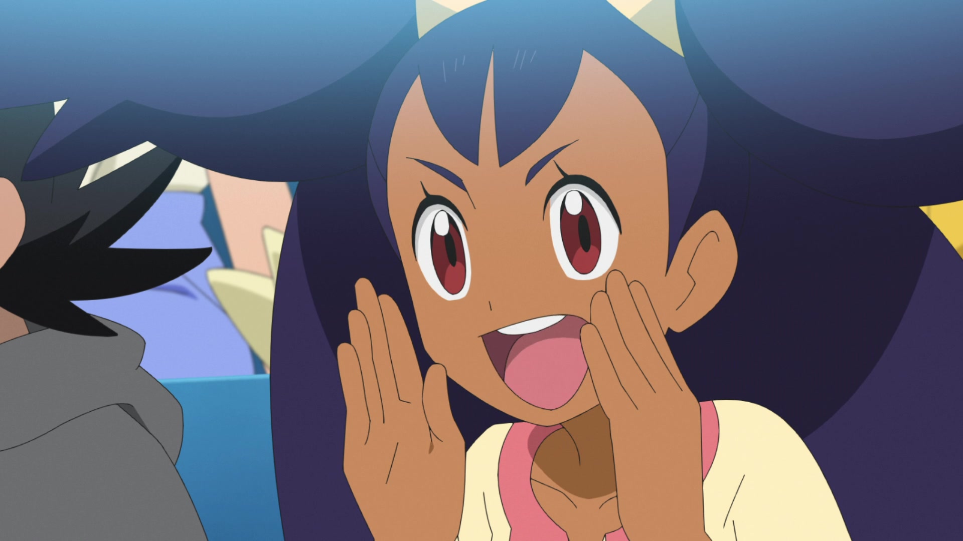Episodio 118 Viajes Pokémon (resumen) Iris animando a Ash